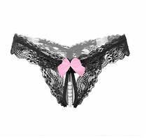 Стрінги з бусинками та бантиком чорні - розмір універсальний (на резинці), 15% нейлон, 85% поліестер