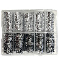 Набор 3D фольги - декоративная сетка для ногтей с алюминиевыми нитями Серебро №1