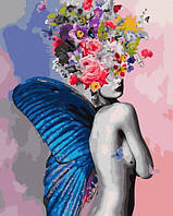 Картина по номерам "Окрыленность ", Красивая девушка, цветы картины в цифрах, роспись 40х50см Rainbow Art
