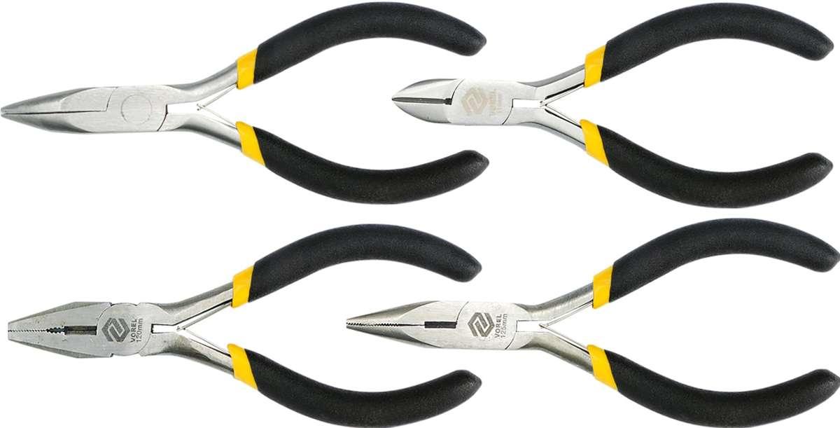 Набір міні: плоскогубці/ щипці/ бокорізи l=125 мм 4 предметів Vorel 42308 (Польща), фото 1
