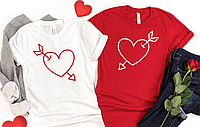 Парные футболки мужская и женская с принтом Сердце пробитое стрелой для Влюбленных