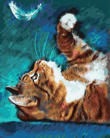 Картина По Номерам Котик "Игра с Перышком", Картины в Цифрах 40х50см ...