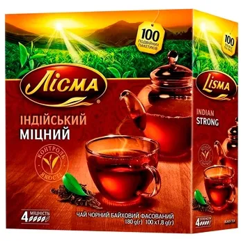 Чай пакетований чорний Лісма Індійський Міцний в пакетиках 100 пак х 1,8 гри