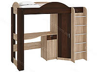Кровать MebelProff Орбита-1, кровать со шкафом и столом с тумбой, двухъярусная кровать Дуб Сонома / Орех