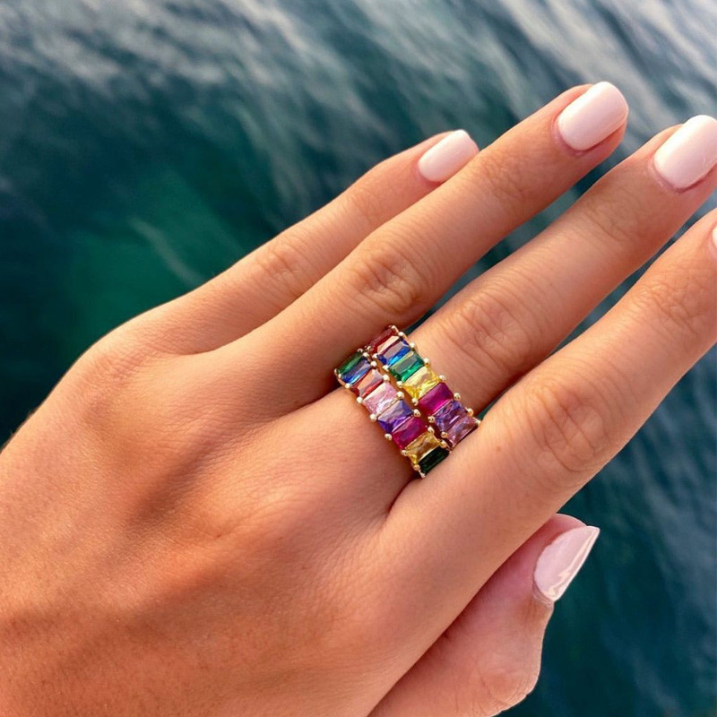 Жіноче кільце з кольоровими фіанітами "Райдужне", фото 1