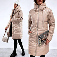 Длинная Женская Куртка из эко кожи с объемным воротником Ткань эко-кожа силикон 250 Размеры 42-44,46-48,50-52