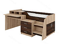 Кровать MebelProff Спейс, кровать с комодом, столом и тумбой с выдвижными ящиками, двухъярусная кровать Дуб Сонома / Орех