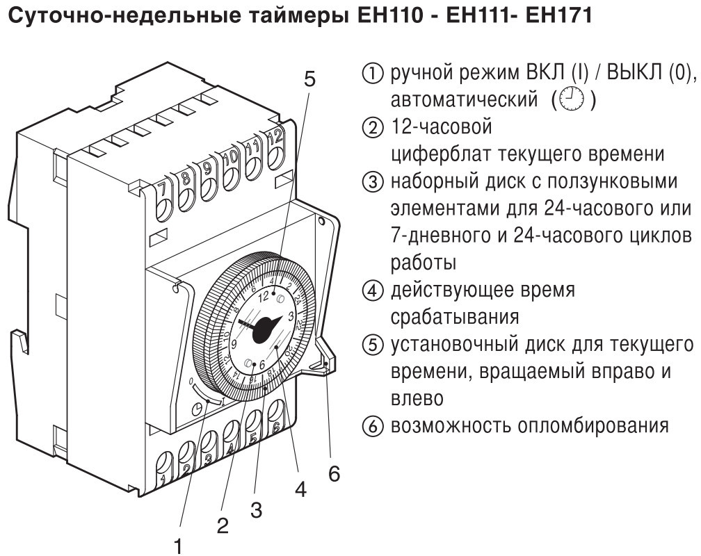 EHN171 Таймер модульний аналоговий тижневий 16А, 1НВ, резерв 120 годин, 3М - фото 2 - id-p269948810