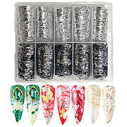 Набір 3D фольги сітки з алюмінієвими нитками для декору нігтів, бокс 10 шт. №1