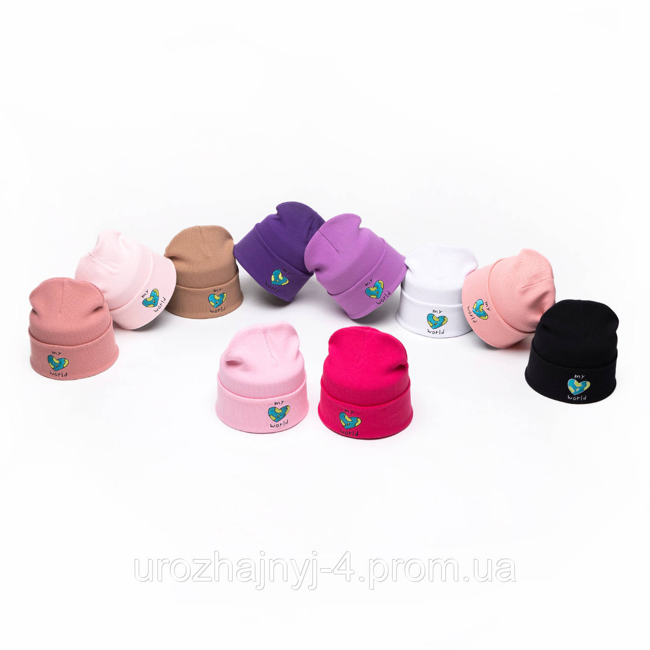 Шапка трикотажна подвійна з вишивкою My World 52-54р код 4073 Glory-kids