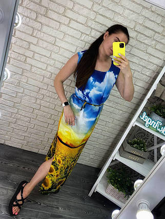 Легка жіноча сукня Максі Принт Соняшник Тканина Шифон+підкладка 50, 52, 54, 56 розмір 50, фото 2