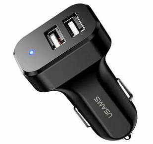 Автомобільний зарядний пристрій Usams C13 2.1A Dual Ports + USB Type-C Cable (Black)