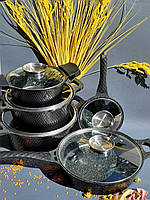 Набор казанов сковородок с мраморным покрытием Edenberg EB-12913 Набор кухонной посуды 10 предметов Черный
