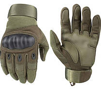 Тактичні рукавички Hunter Carbon повнопалі Оливкові зелені військові з закритими пальцями