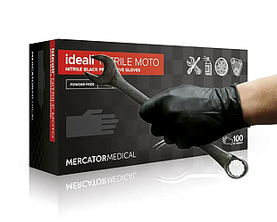 Нітрилові рукавички суперміцні Ideall Nitrile Moto з подовженою манжетою XL (50 пар/пач) чорні