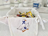 Серветка в хлібницю-корзинку льон з вишивкою "Гуси" 45x45 см., фото 2