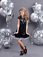 Детское черное платье для девочки с паетками Амелия 110