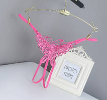 Еротичні трусики з метеликом та розрізом малинові унісекс - розмір універсальний, (на резинці)