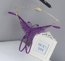 Еротичні трусики з метеликом та розрізом фіолетові унісекс - розмір універсальний, (на резинці)
