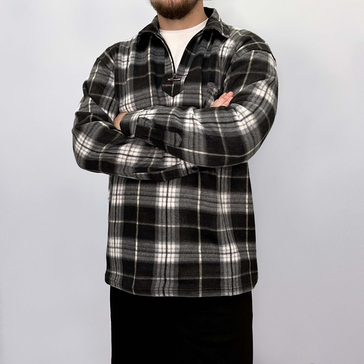 Сорочка чоловіча флісова в карту Рубаха зимова на байці Ao longcom Чорний 	 XL