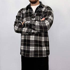 Сорочка чоловіча флісова в карту Рубаха зимова на байці Ao longcom Чорний 	 XL