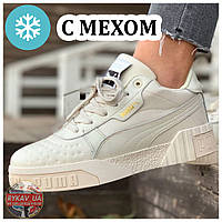 Женские зимние кроссовки Puma Cali Fur (Мех), белые кожаные найк пума кали