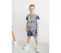 Літній комплект для хлопчика футболка з принтом Динозаври і шорти Кулір Серий ріст 122-128 см 2154