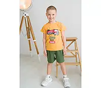 Літній комплект для хлопчика футболка з принтом Фура і шорти Кулір Жовтий ріст 122-128 см 2159