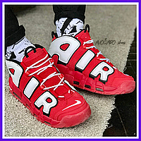 Кроссовки мужские Nike Air More Uptempo red white / Найк аир мор Уптемпо красные белые