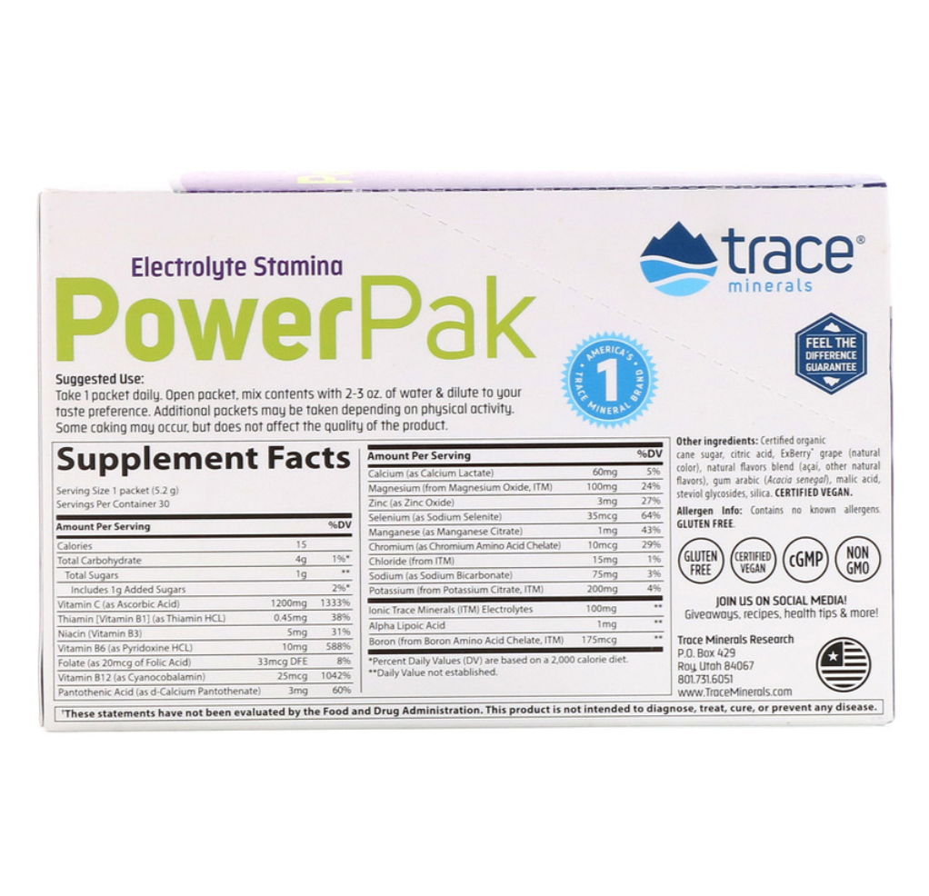 Электролиты (Electrolyte Stamina Power Pak) 30 пакетиков со вкусом винограда - фото 2 - id-p1504782711
