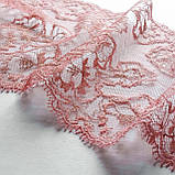 Ажурне мереживо вишивка на сітці: рожева та золотиста нитка по сітці персикового кольору, шир.18 см, фото 4