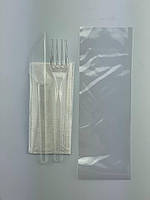 Набор "Вилка прозрачная+нож прозрачный+салфетка" в индивидуальной упаковке
