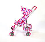Коляска металева для ляльок, з кошиком для речей і козирком, фото 2