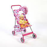 Коляска металева для ляльок, з кошиком для речей і козирком, фото 4