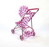 Коляска металева для ляльок, з кошиком для речей і козирком, фото 3