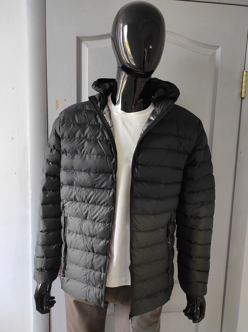 Куртка утеплена чоловіча стьобана амбре XL чорно-зелена, фото 1