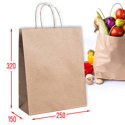 Крафт пакети з ручками крученими - 320х250x150 / Паперові пакети для харчових продуктів