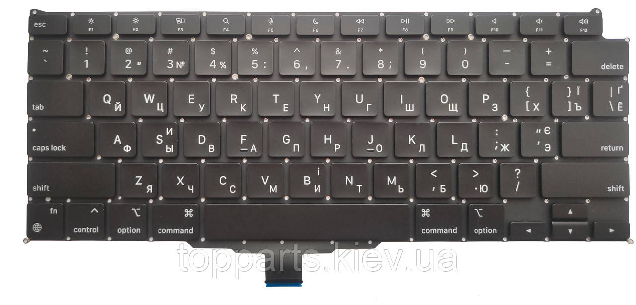 Клавіатура для ноутбуків Apple Macbook Air 13" A2337 (2020, 2021) чорна без рамки з підсвіткою UA/RU/US