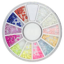 Перли для дизайну нігтів різноколірні в каруселі, 12 кольорів