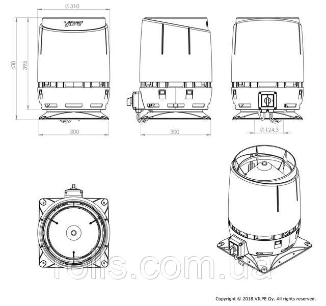 Креслення розміри ECo125S FLOW Вентилятор витяжний покрівельний "тиха кухня"