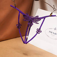 Трусики з розрізом та бусинками квіточками метеликами універсальний фіолетовий