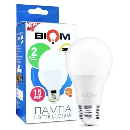Світлодіодна лампа Biom BT-515 Е27 15W A65 3000K, фото 1