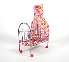 Ліжечко металеве 9394 з балдахіном на коліщатках