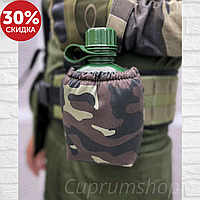 Военная фляга пластиковая для воды 1 литр Фляга военная походная с чехлом система molle цвет хаки
