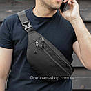 Чоловіча поясна сумка через плече нагрудна тканинна бананка Saturn чорна барижка міцна, фото 2