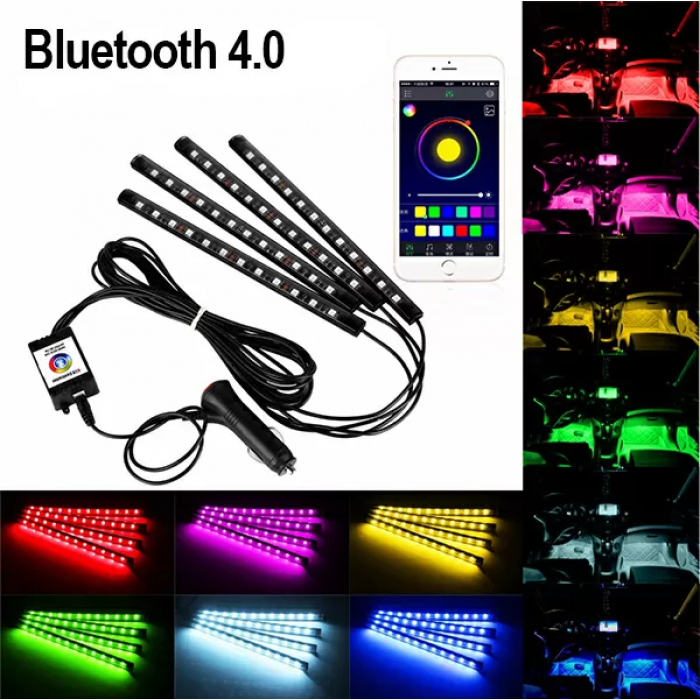 Світлодіодне підсвічування салону авто bluetooth rgb 4х12 APP