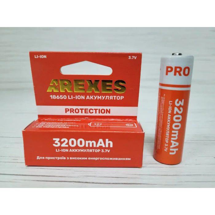 Літій-іонний акумулятор Arexes 18650 Li-Ion 3200 mAh, 3.7V для приладів із високим енергоспоживанням захист