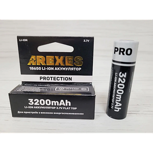 Літій-іонний акумулятор Arexes 18650 Li-Ion 3200 mAh, 3.7V захист Чорний