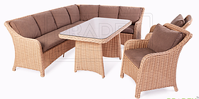 Меблі Аделіна Pradex набір диван з кріслами та столиком плетіння під ротанг світлий