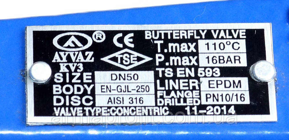 Затвор поворотный Баттерфляй AYVAZ тип KV3 Ду25 Ру16 диск нержавеющая сталь - фото 6 - id-p113054118